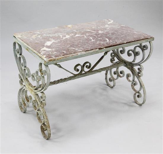 A painted wrought iron rectangular table, W.2ft 6in.